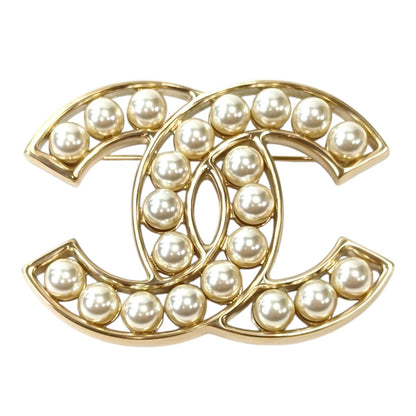 CHANEL Coco Mark Faux Pearl Brooch Gold GP 2013 Control Number: 11800