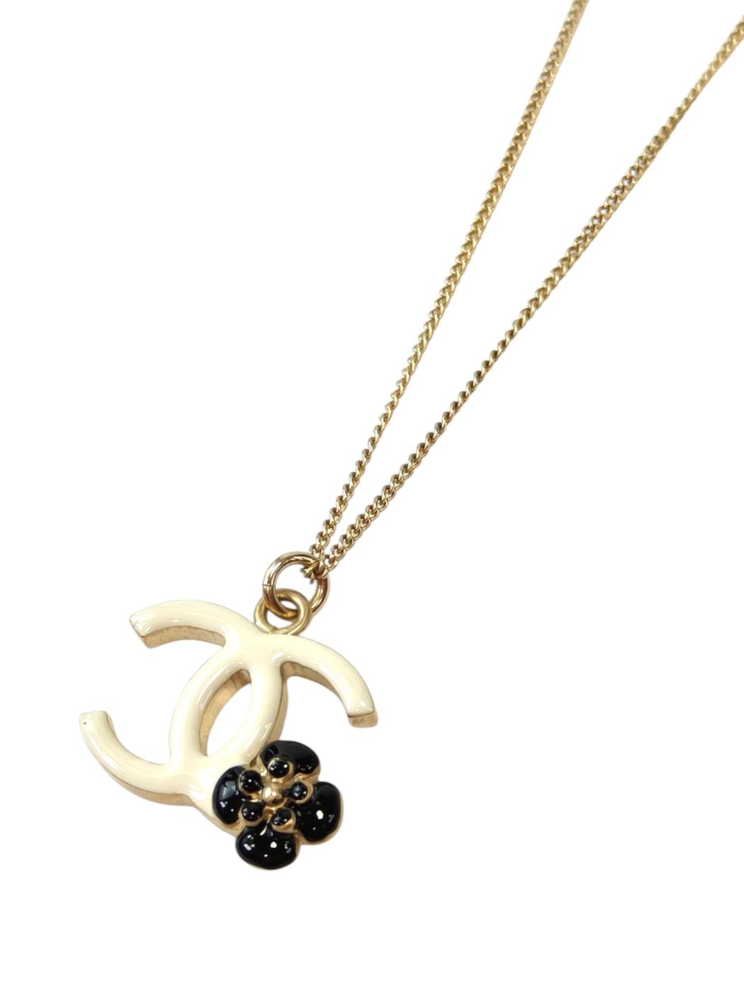 CHANEL Camellia Coco Mark White x Black Chain approx. 42cm Necklace Gold 2012 Ref: 11801