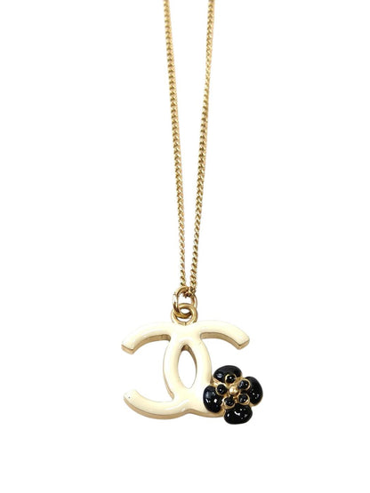 CHANEL Camellia Coco Mark White x Black Chain approx. 42cm Necklace Gold 2012 Ref: 11801