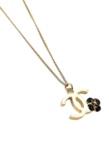 CHANEL Camellia Coco Mark White x Black Chain approx. 42cm Necklace Gold 2012 Ref: 11801