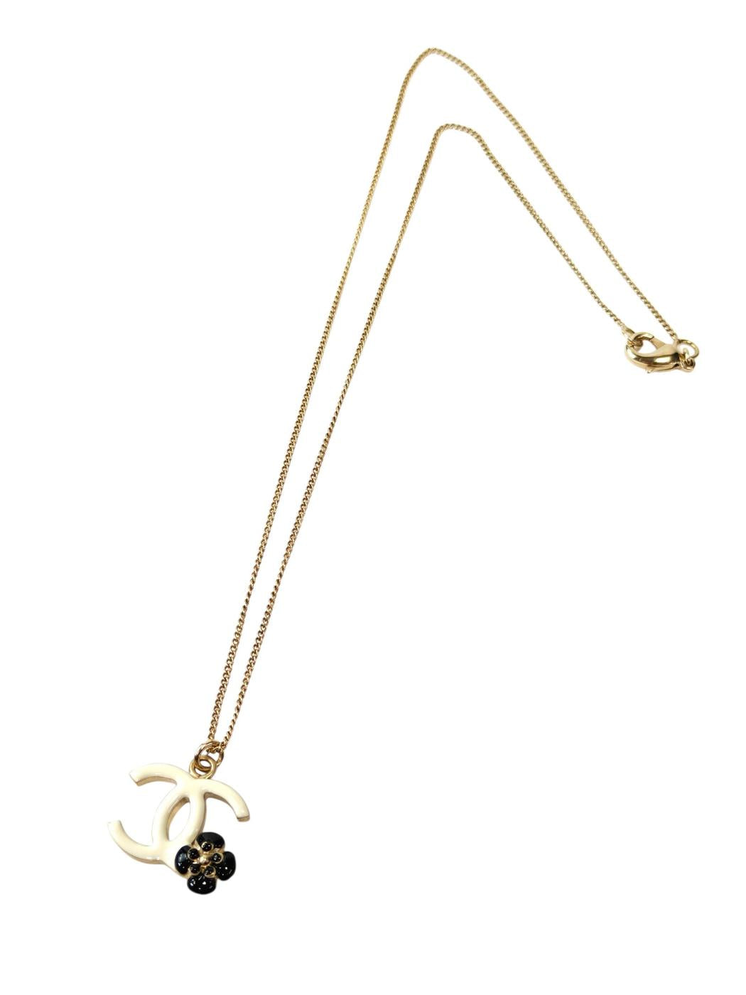CHANEL Camellia Coco Mark White x Black Chain approx. 42cm Necklace Gold 2012 Ref: 11801