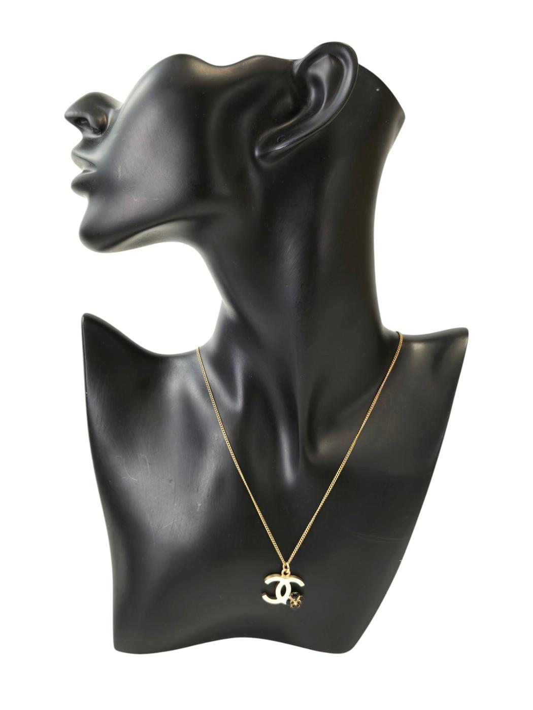 CHANEL Camellia Coco Mark White x Black Chain approx. 42cm Necklace Gold 2012 Ref: 11801