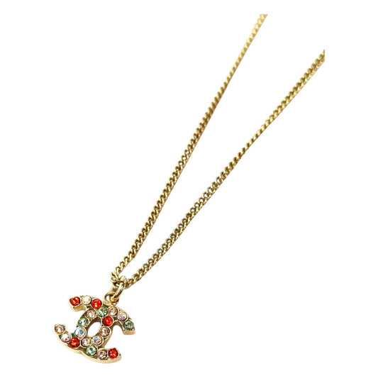 CHANEL Coco Mark Colorful Rhinestone Necklace with 04A Collection Plate, Gold, Ref No: 11812
