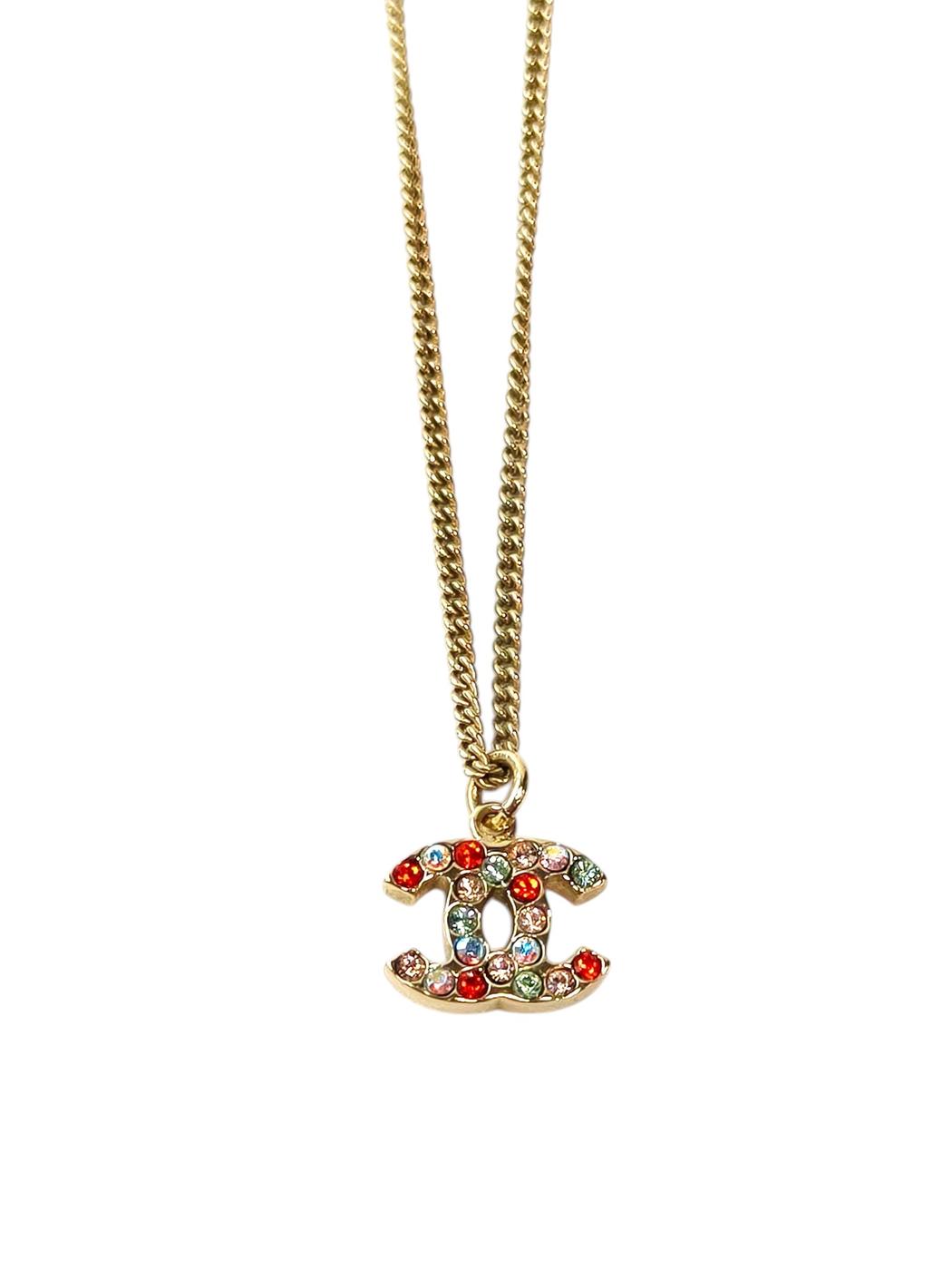 CHANEL Coco Mark Colorful Rhinestone Necklace with 04A Collection Plate, Gold, Ref No: 11812