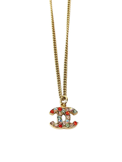 CHANEL Coco Mark Colorful Rhinestone Necklace with 04A Collection Plate, Gold, Ref No: 11812