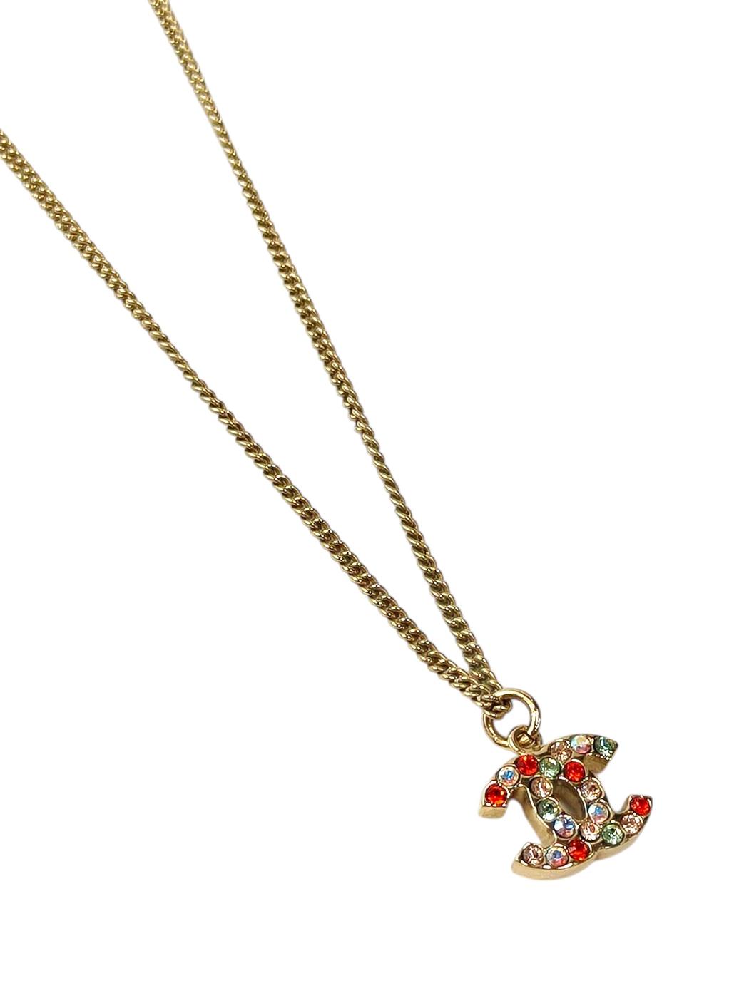 CHANEL Coco Mark Colorful Rhinestone Necklace with 04A Collection Plate, Gold, Ref No: 11812