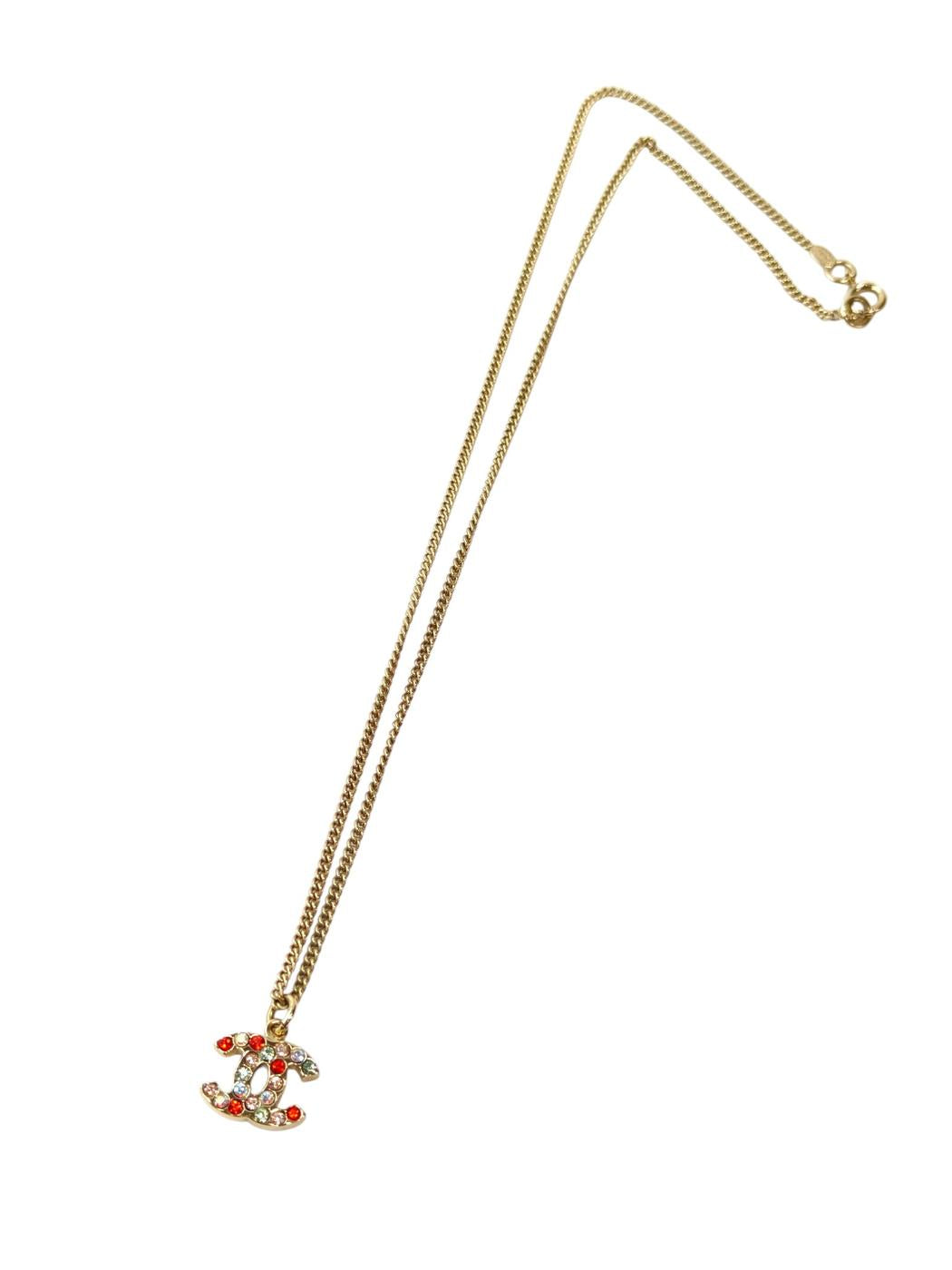 CHANEL Coco Mark Colorful Rhinestone Necklace with 04A Collection Plate, Gold, Ref No: 11812