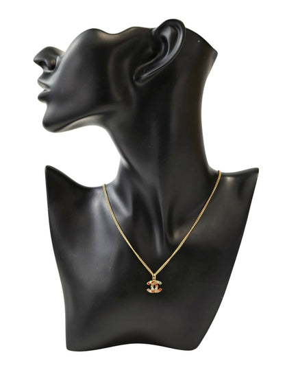CHANEL Coco Mark Colorful Rhinestone Necklace with 04A Collection Plate, Gold, Ref No: 11812