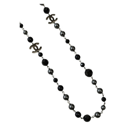 CHANEL Coco Mark Black Pearl Long Necklace 10V Black Management Number: 11814