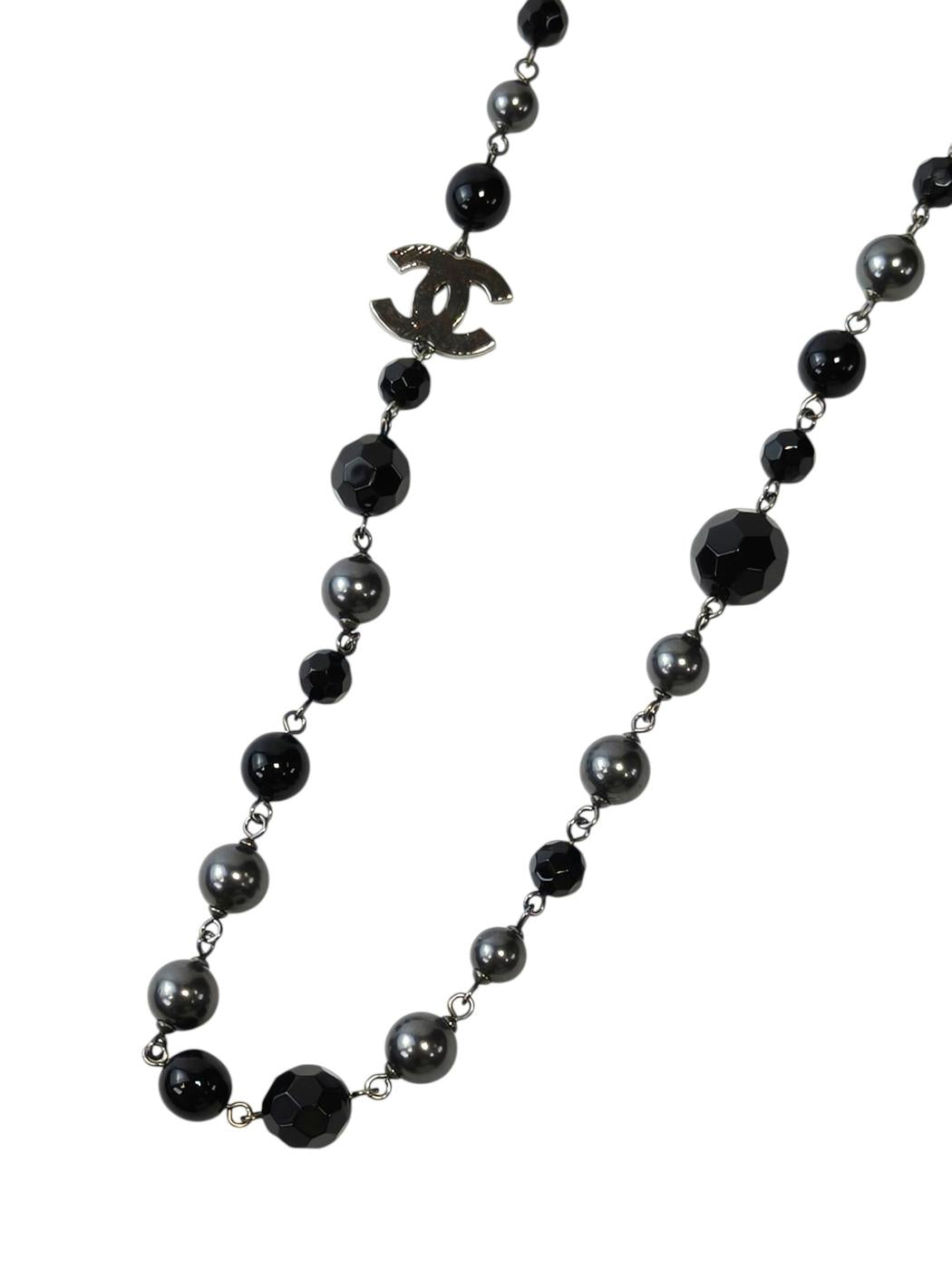 CHANEL Coco Mark Black Pearl Long Necklace 10V Black Management Number: 11814