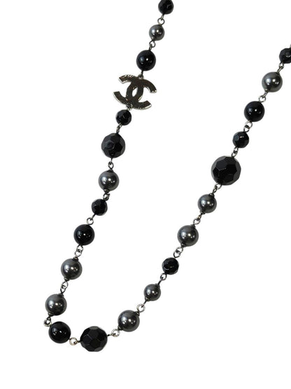 CHANEL Coco Mark Black Pearl Long Necklace 10V Black Management Number: 11814