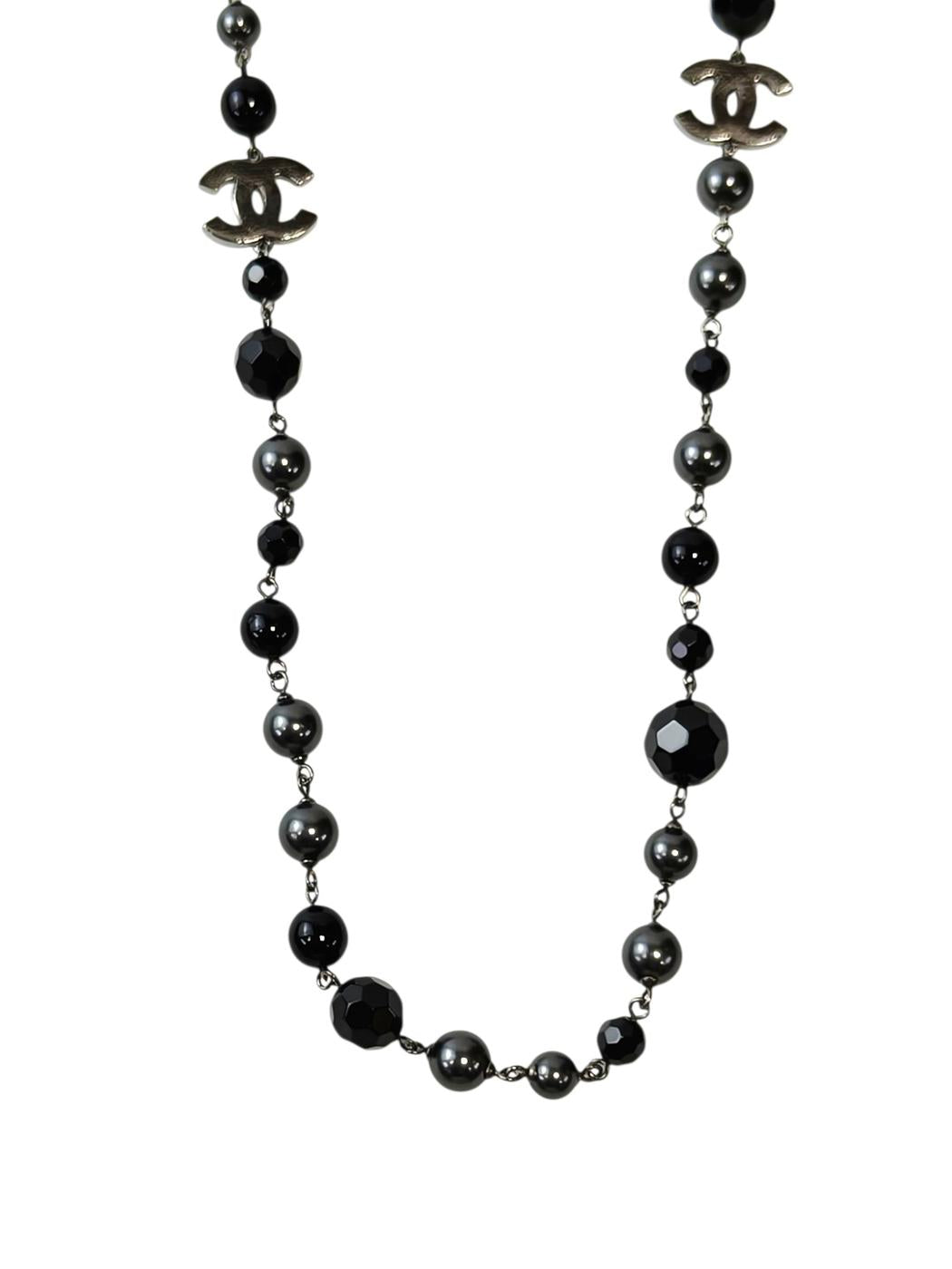CHANEL Coco Mark Black Pearl Long Necklace 10V Black Management Number: 11814