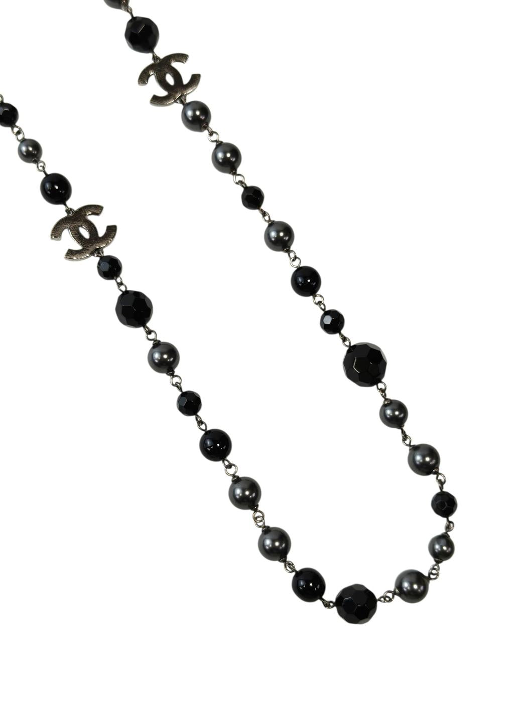 CHANEL Coco Mark Black Pearl Long Necklace 10V Black Management Number: 11814
