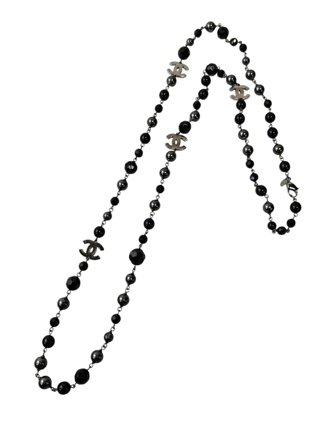 CHANEL Coco Mark Black Pearl Long Necklace 10V Black Management Number: 11814