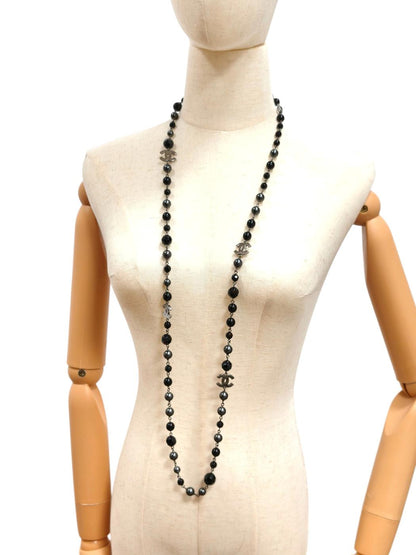 CHANEL Coco Mark Black Pearl Long Necklace 10V Black Management Number: 11814