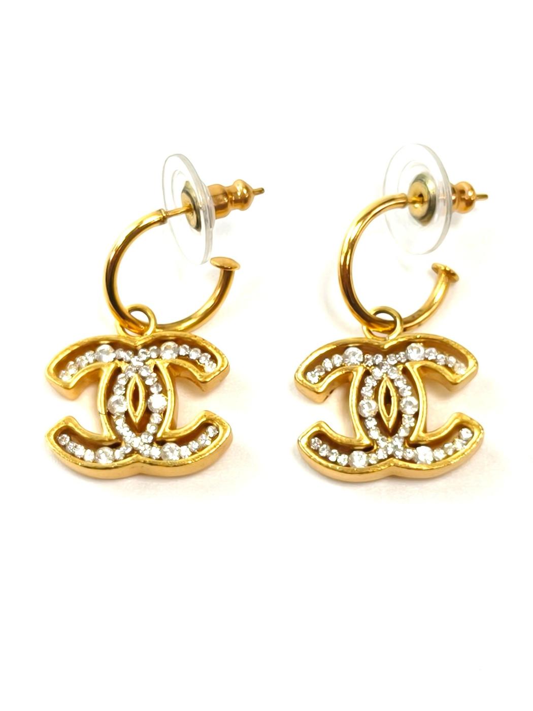 CHANEL Rhinestone CC Logo Pierced Earrings with Collection Plate 02A Gold, Reference Number: 11815