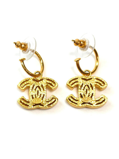 CHANEL Rhinestone CC Logo Pierced Earrings with Collection Plate 02A Gold, Reference Number: 11815