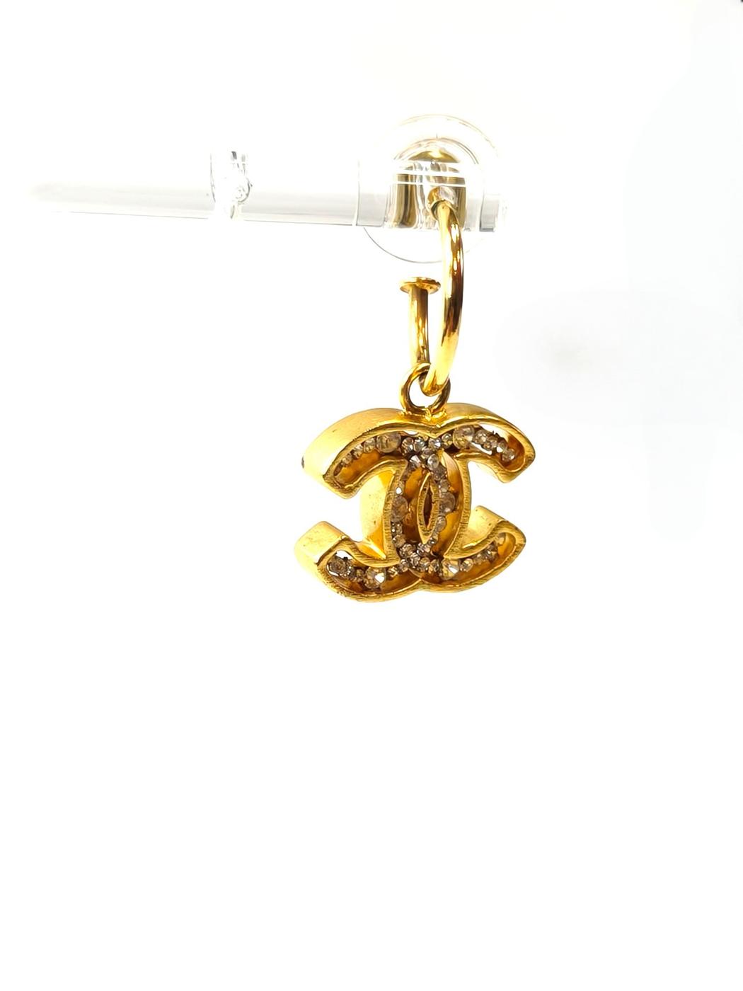 CHANEL Rhinestone CC Logo Pierced Earrings with Collection Plate 02A Gold, Reference Number: 11815