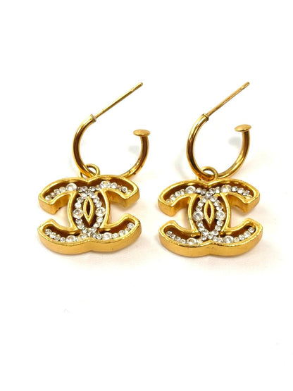 CHANEL Rhinestone CC Logo Pierced Earrings with Collection Plate 02A Gold, Reference Number: 11815