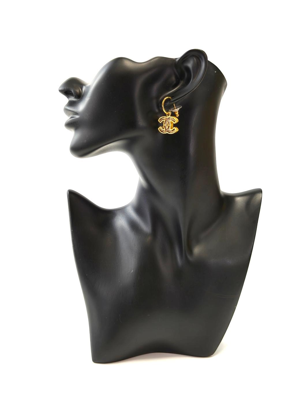 CHANEL Rhinestone CC Logo Pierced Earrings with Collection Plate 02A Gold, Reference Number: 11815