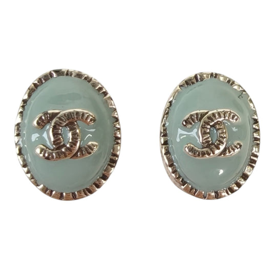 CHANEL Coco Mark Oval Earrings, Light Blue x Silver, Water, Ref: 11818
