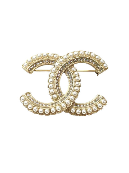 CHANEL 香奈儿 双C Logo 珍珠镶钻（带刻印 L20V）胸针 女士 金色 管理编号：11820