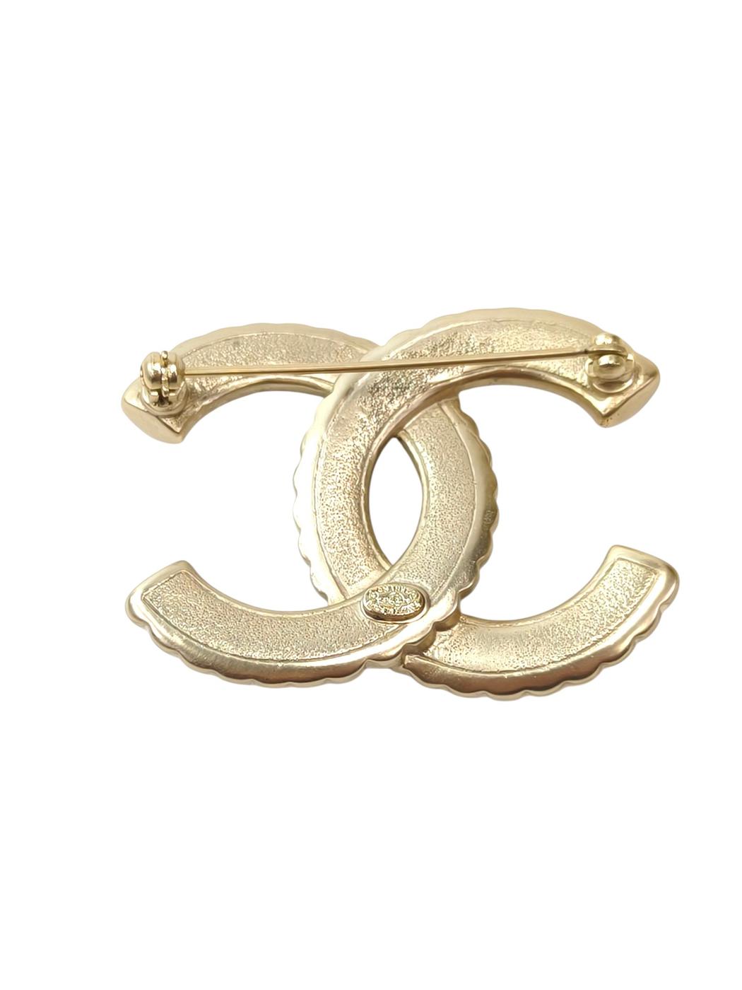CHANEL 香奈儿 双C Logo 珍珠镶钻（带刻印 L20V）胸针 女士 金色 管理编号：11820