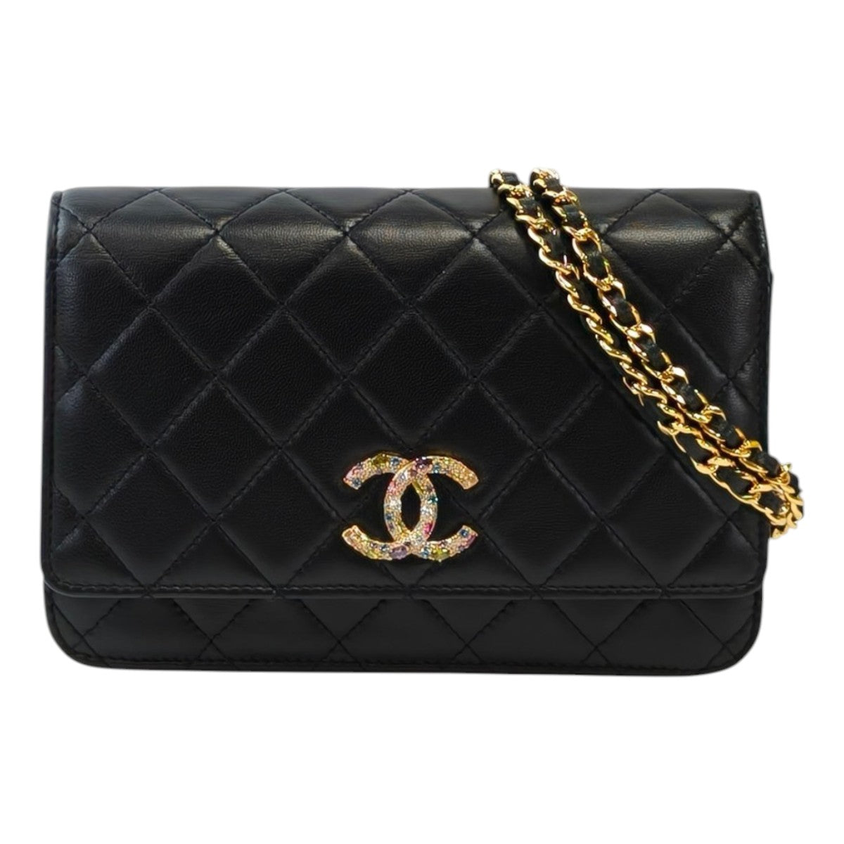 CHANEL マトラッセ カラフルストーン ラムスキン 30番台 チェーンウォレットショルダー 黒 管理番号：11846