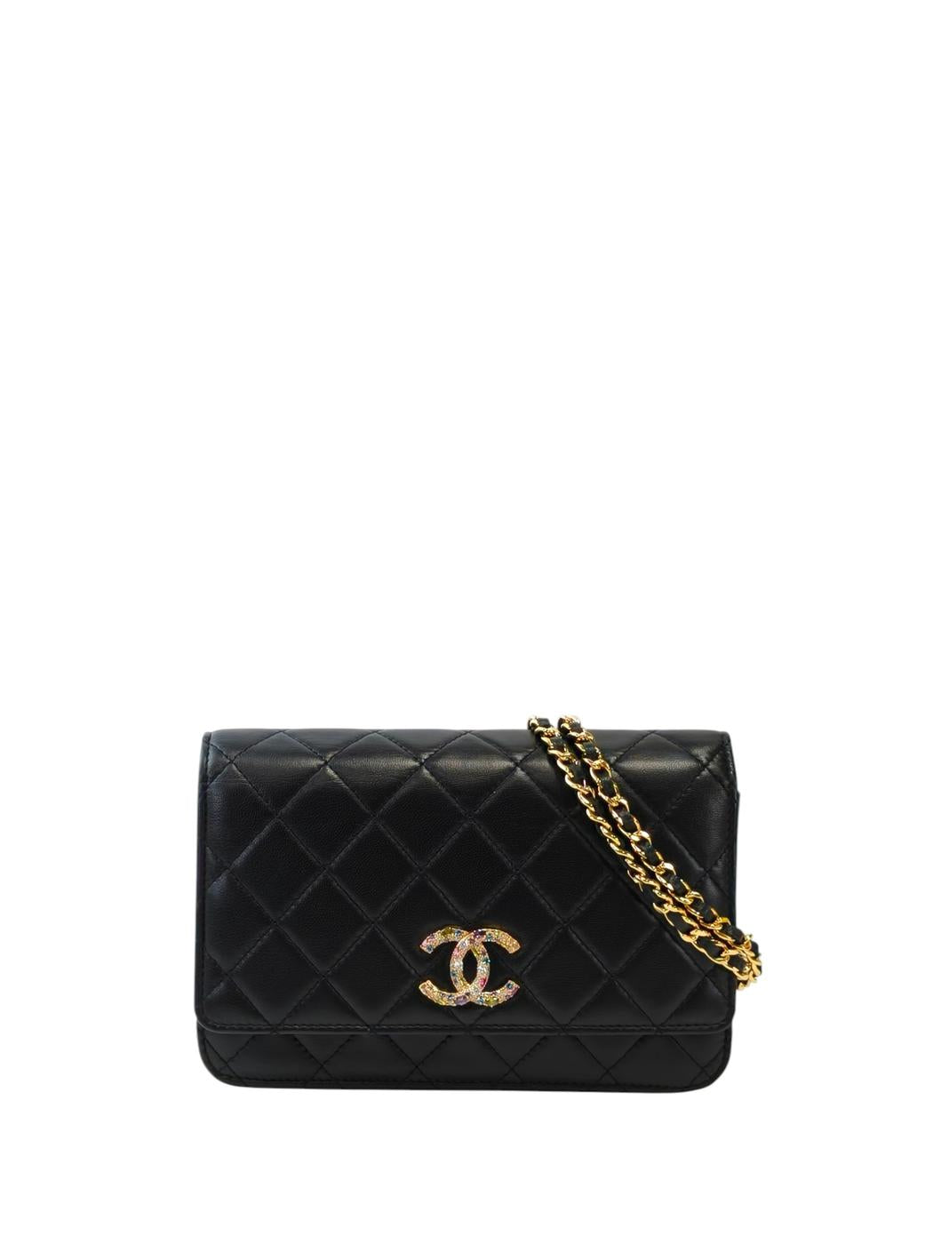CHANEL マトラッセ カラフルストーン ラムスキン 30番台 チェーンウォレットショルダー 黒 管理番号：11846