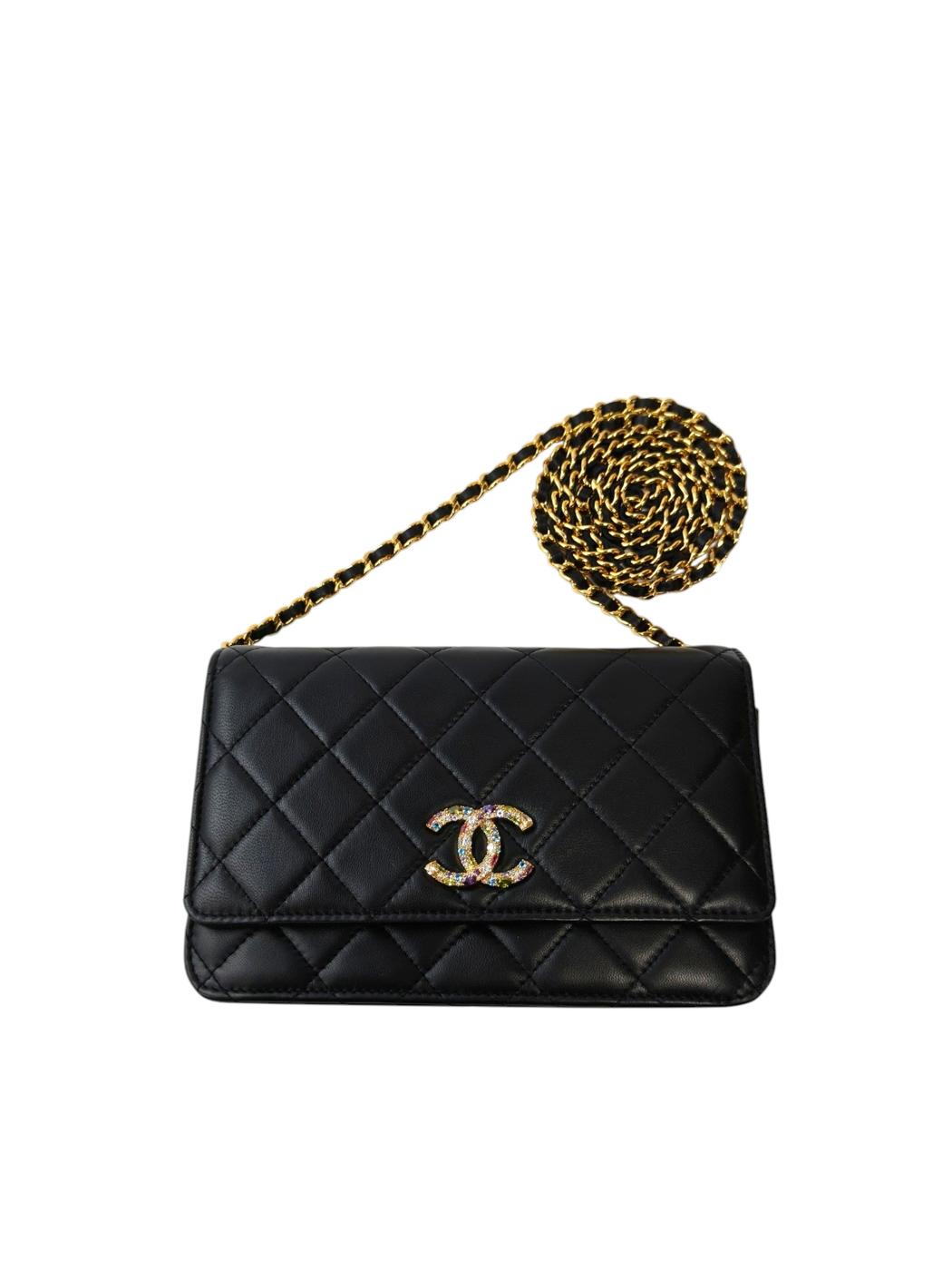 CHANEL マトラッセ カラフルストーン ラムスキン 30番台 チェーンウォレットショルダー 黒 管理番号：11846