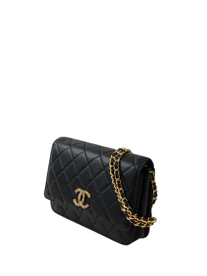 CHANEL マトラッセ カラフルストーン ラムスキン 30番台 チェーンウォレットショルダー 黒 管理番号：11846