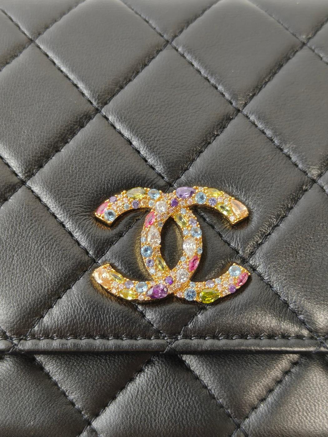 CHANEL マトラッセ カラフルストーン ラムスキン 30番台 チェーンウォレットショルダー 黒 管理番号：11846