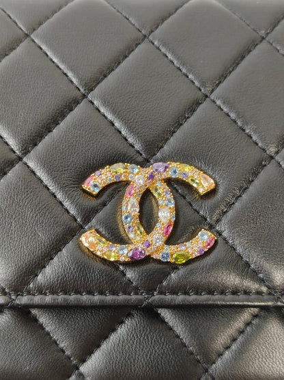 CHANEL マトラッセ カラフルストーン ラムスキン 30番台 チェーンウォレットショルダー 黒 管理番号：11846