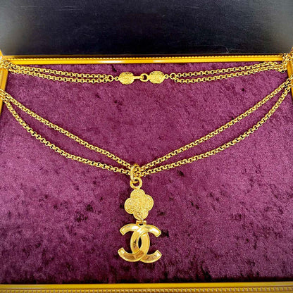 CHANEL Vintage Coco Mark Clover W-Chain Long Necklace GP Gold 95A Reference Number: 1443