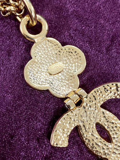 CHANEL Vintage Coco Mark Clover W-Chain Long Necklace GP Gold 95A Reference Number: 1443
