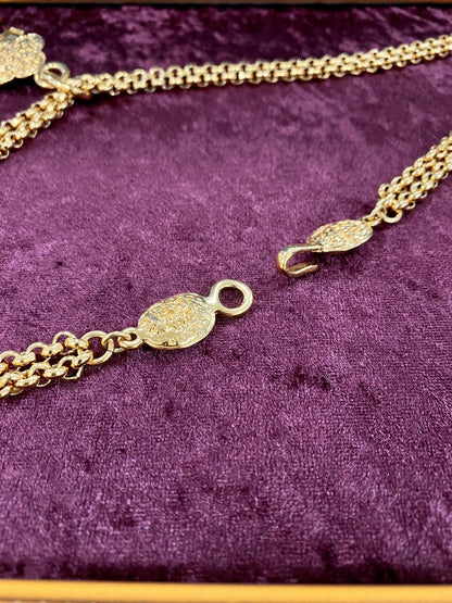 CHANEL Vintage Coco Mark Clover W-Chain Long Necklace GP Gold 95A Reference Number: 1443