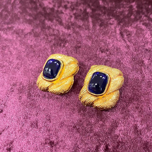 CHANEL シャネル ヴィンテージ カラーストーン 26 イヤリング 金メッキ×青色石 ブルー 管理番号：1463