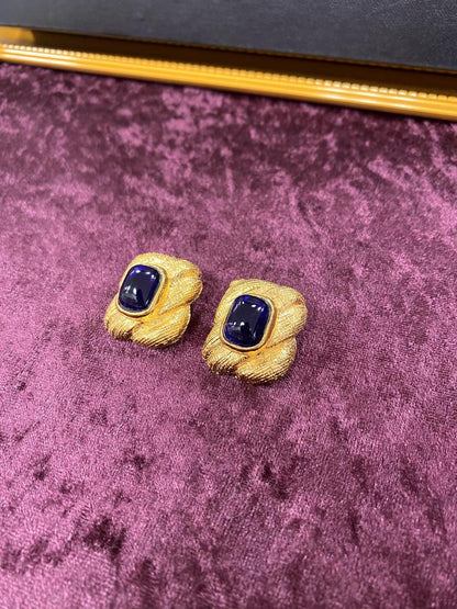 CHANEL シャネル ヴィンテージ カラーストーン 26 イヤリング 金メッキ×青色石 ブルー 管理番号：1463