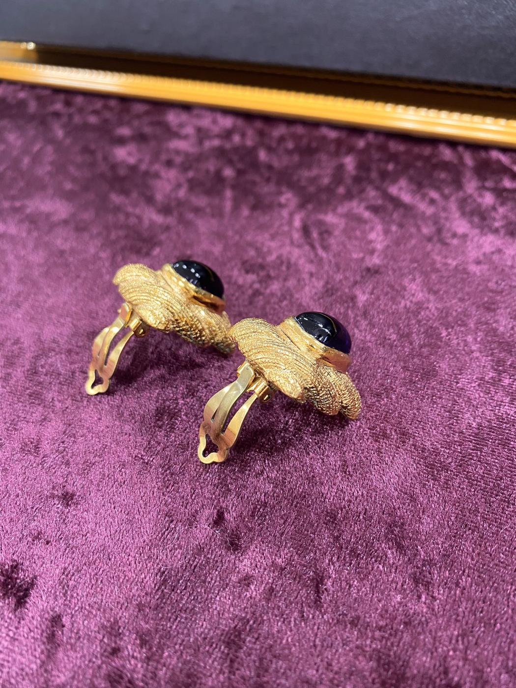 CHANEL シャネル ヴィンテージ カラーストーン 26 イヤリング 金メッキ×青色石 ブルー 管理番号：1463