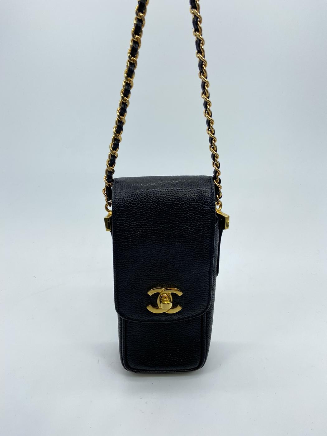 CHANEL シャネル  ヴィンテージ チェーン ポシェット ショルダーバッグ スマホケース キャビアスキン ココマーク レザー 管理番号：3154