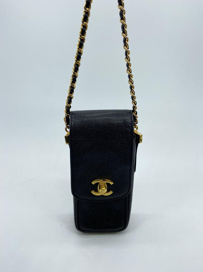 CHANEL シャネル  ヴィンテージ チェーン ポシェット ショルダーバッグ スマホケース キャビアスキン ココマーク レザー 管理番号：3154
