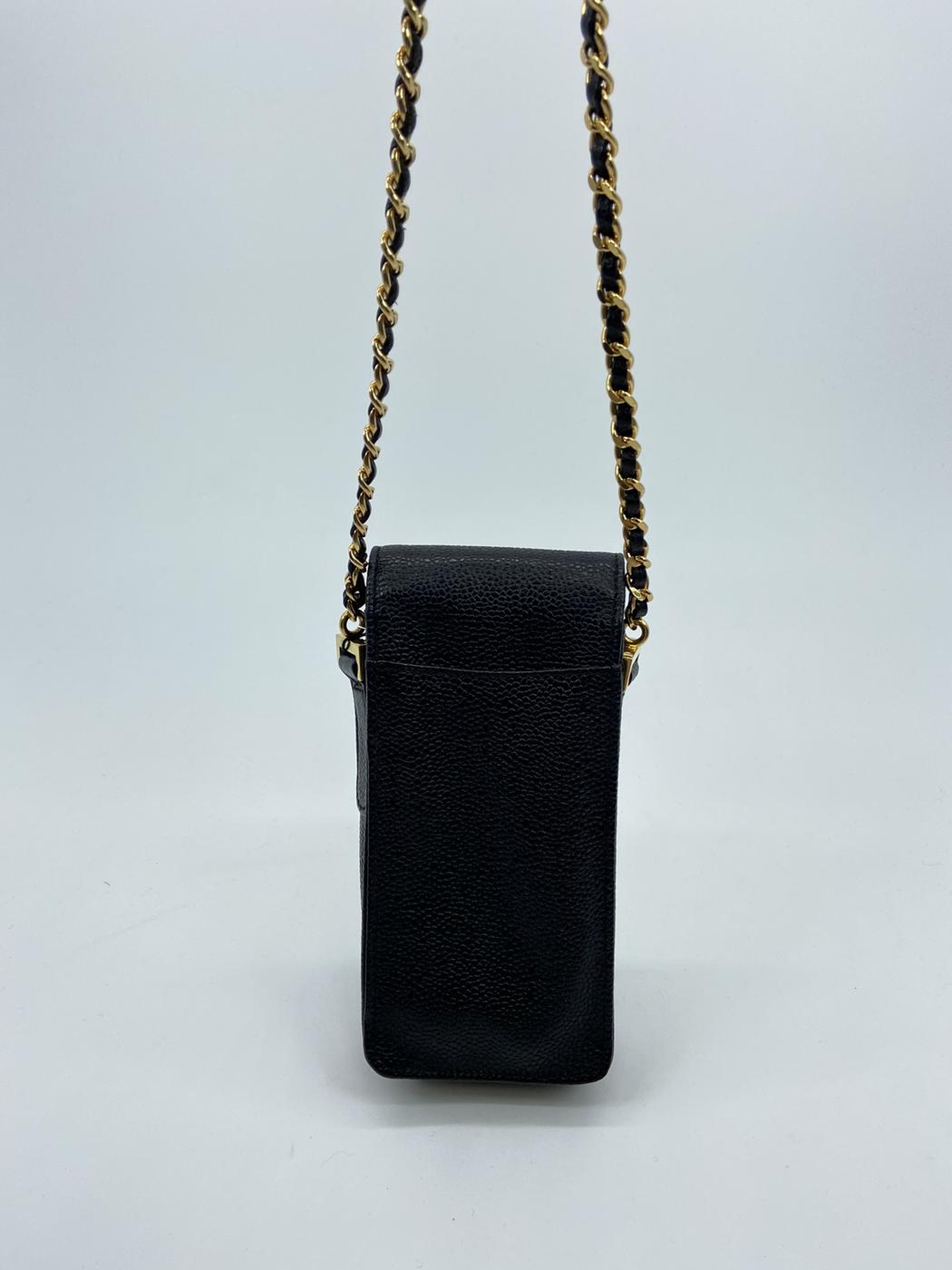 CHANEL シャネル  ヴィンテージ チェーン ポシェット ショルダーバッグ スマホケース キャビアスキン ココマーク レザー 管理番号：3154