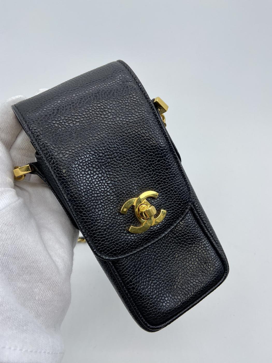CHANEL シャネル  ヴィンテージ チェーン ポシェット ショルダーバッグ スマホケース キャビアスキン ココマーク レザー 管理番号：3154