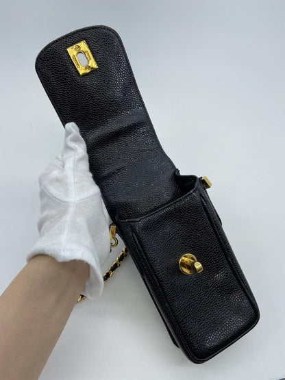 CHANEL シャネル  ヴィンテージ チェーン ポシェット ショルダーバッグ スマホケース キャビアスキン ココマーク レザー 管理番号：3154