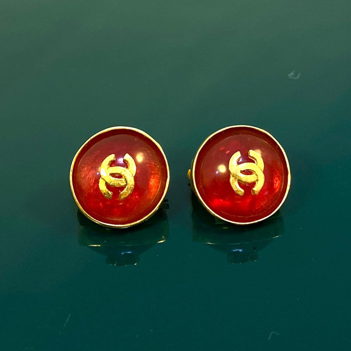 CHANEL シャネル ヴィンテージ べっ甲風ジェム ココマーク ラウンドイヤリング 管理番号：2564