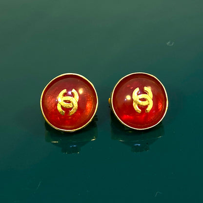 CHANEL シャネル ヴィンテージ べっ甲風ジェム ココマーク ラウンドイヤリング 管理番号：2564