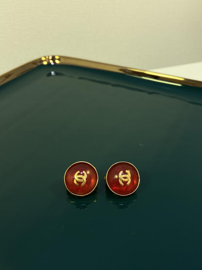 CHANEL シャネル ヴィンテージ べっ甲風ジェム ココマーク ラウンドイヤリング 管理番号：2564