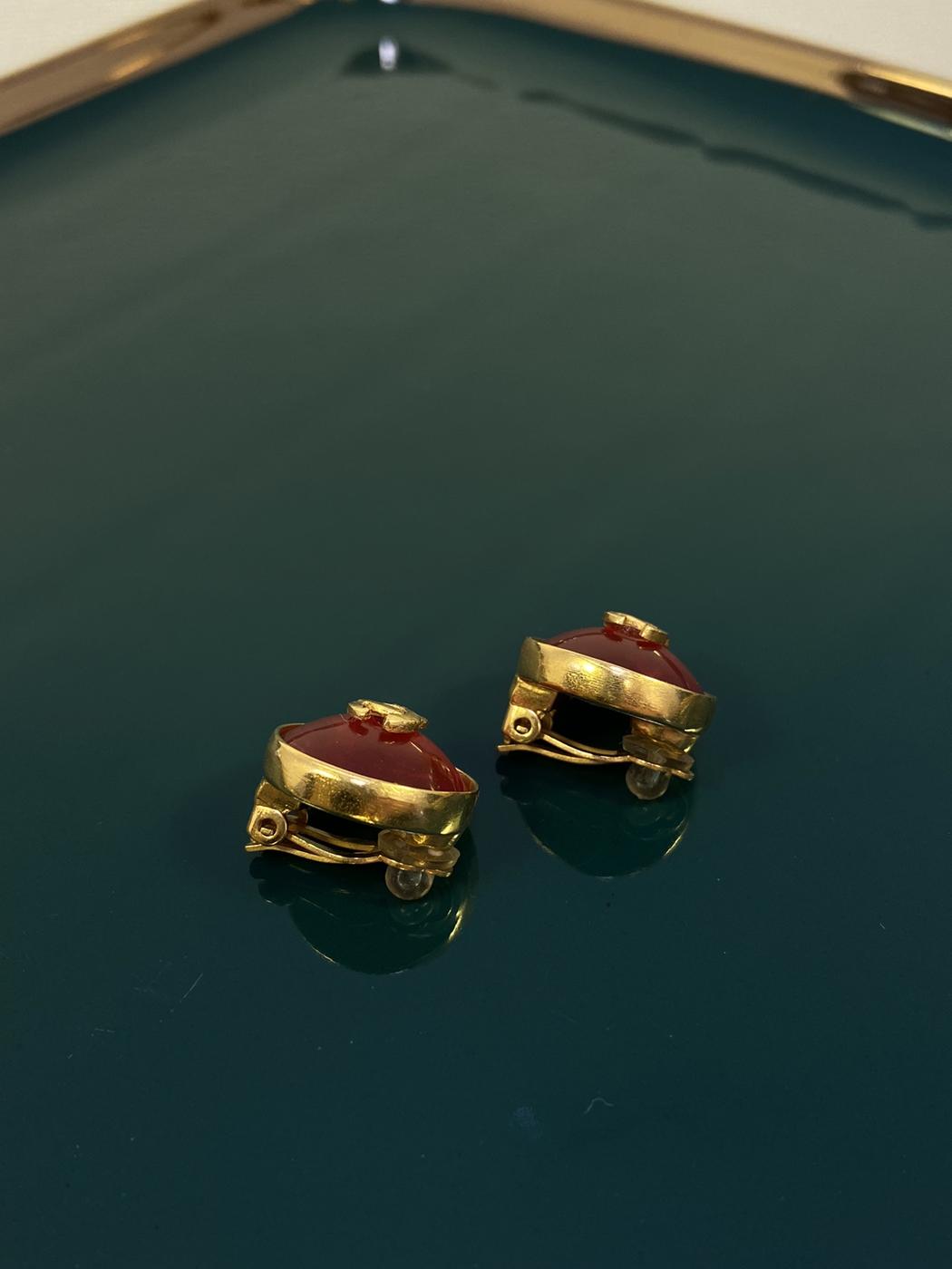 CHANEL シャネル ヴィンテージ べっ甲風ジェム ココマーク ラウンドイヤリング 管理番号：2564