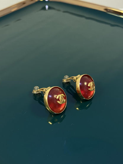 CHANEL シャネル ヴィンテージ べっ甲風ジェム ココマーク ラウンドイヤリング 管理番号：2564