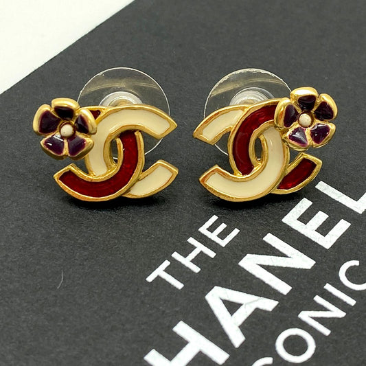 CHANEL シャネル ピアス 両耳 CC ココマーク カメリア ゴールド レッドマルチ 花 ベージュ 管理番号：3548